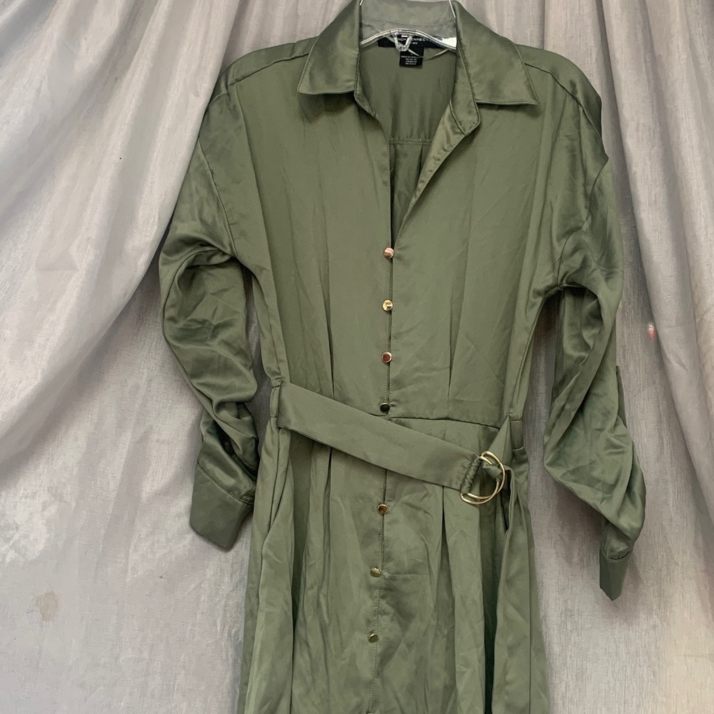 French Connection Olive Green Belted Trench Shirt Dress